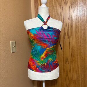 (SOLD) Ladies LA BLANCA size 6 Halter style Tankini with gold tone medallion NWT
